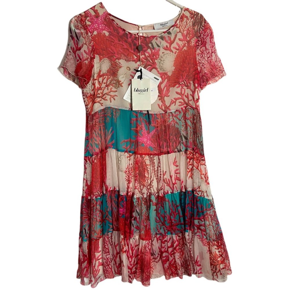 Blugirl by Bluemarine silk dress, size 42, has a sea type of design